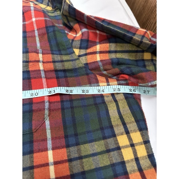 LL Bean Flannel Shirt Mens 228061, Red Blue Yellow Button Down LARGE - Picture 7 of 10